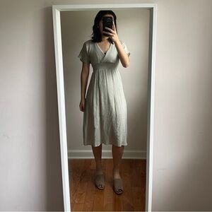 Korean Green Midi Short Sleeve Dress Spring Summer Casual Pretty Size XS